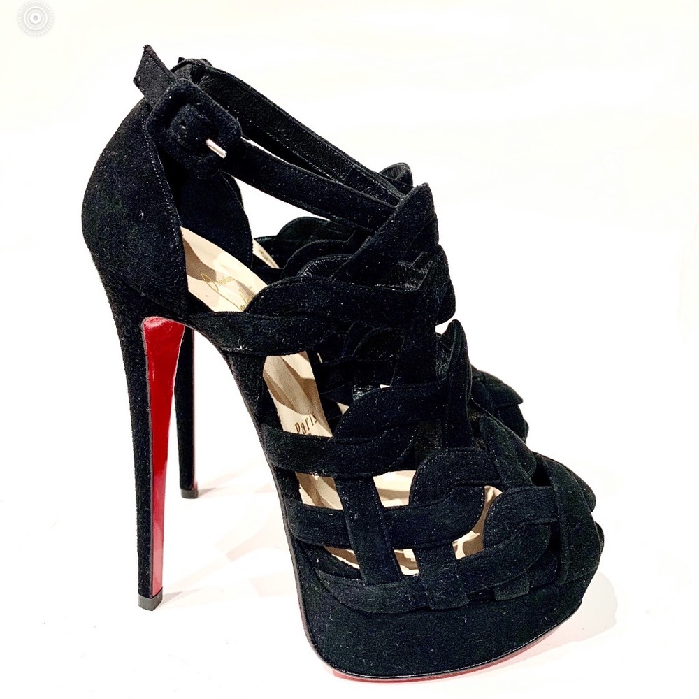 Christian Louboutin suede cage peeptoe stiletto